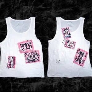 White Tank Top with Pink Graphic Patches